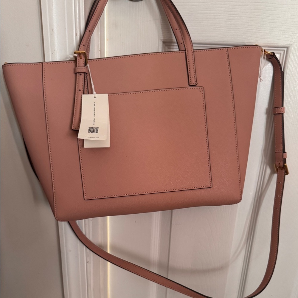 NWT Tory Burch 136091 Emerson Small Top Zip Tote Leather Bag Crossbody in Pink